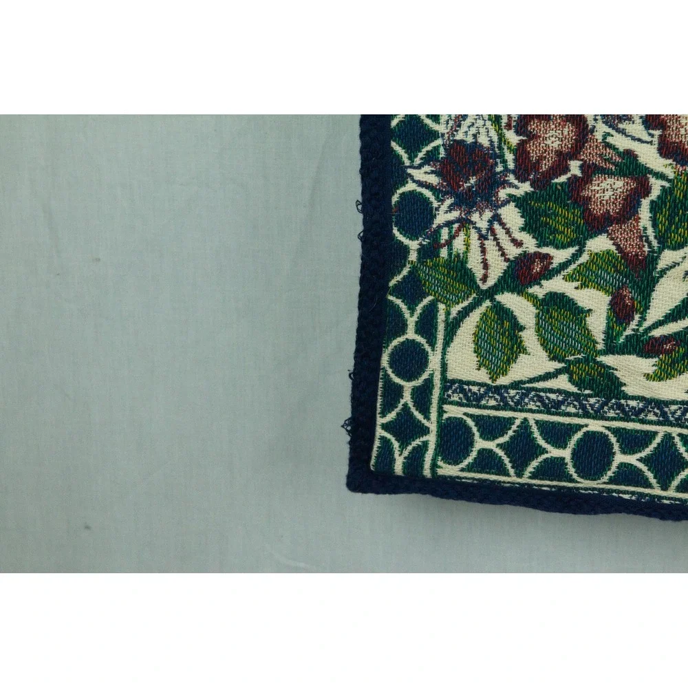 Vintage Woven Hummingbird Tapestry Wall Hanging Floral Nature Decor Cream Blue